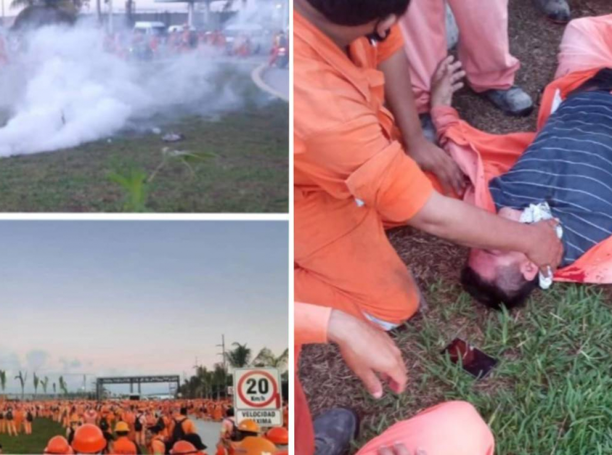 Usan gas lacrimógeno contra obreros en paro de refinería Dos Bocas