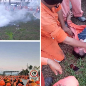 Usan gas lacrimógeno contra obreros en paro de refinería Dos Bocas